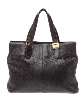 Burberry Pebbled Leather Buckle Tote Bag - Black / Deep Brown